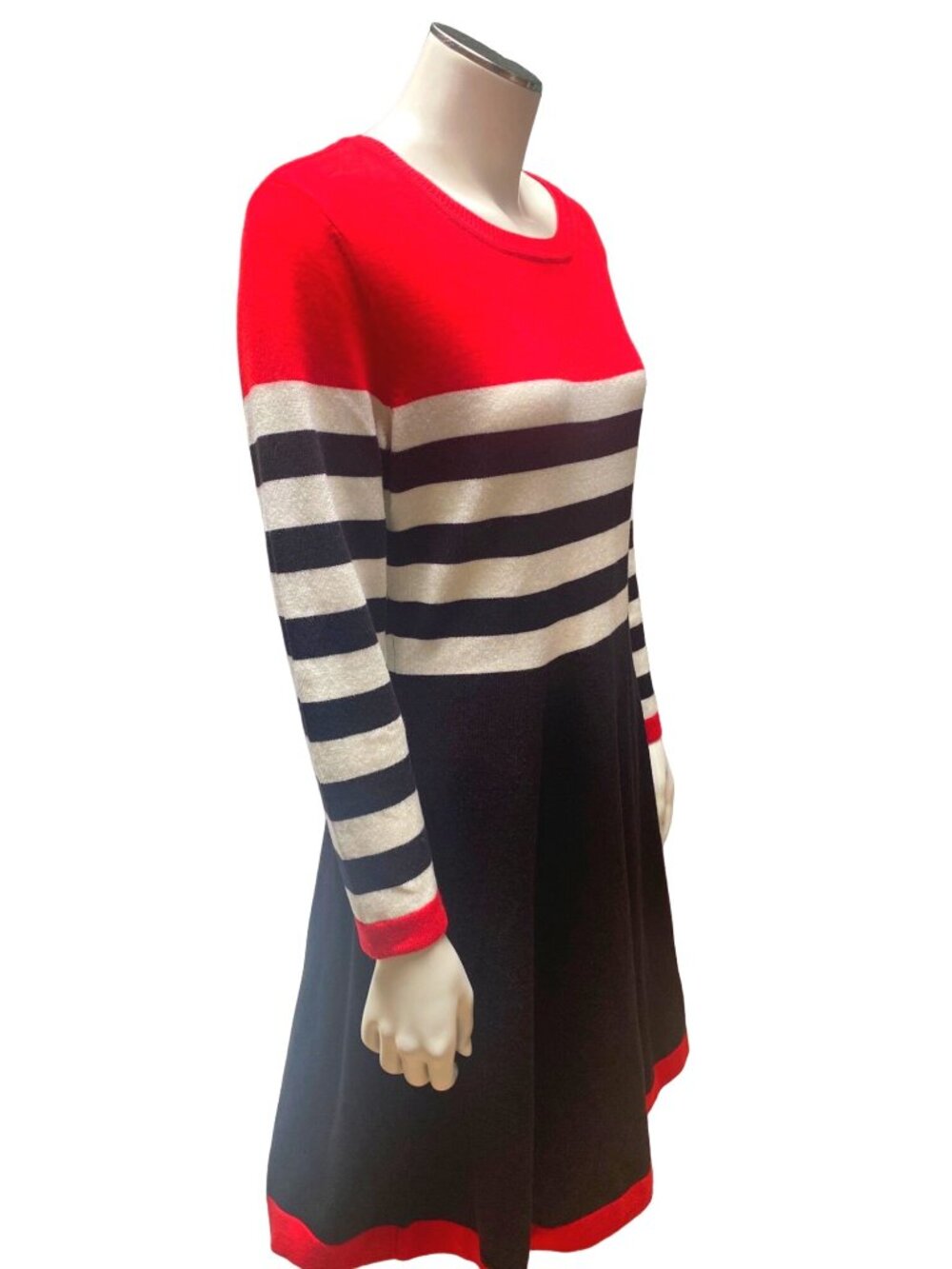 Marc New York Size S Red Black Ivory Striped Knit Sweater Dress Retro Mod A Line - Picture 3 of 9